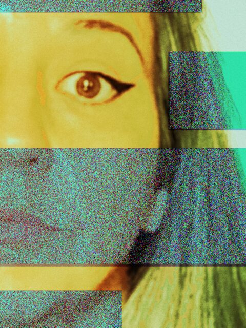 Digidoot brand visual — glitch portrait